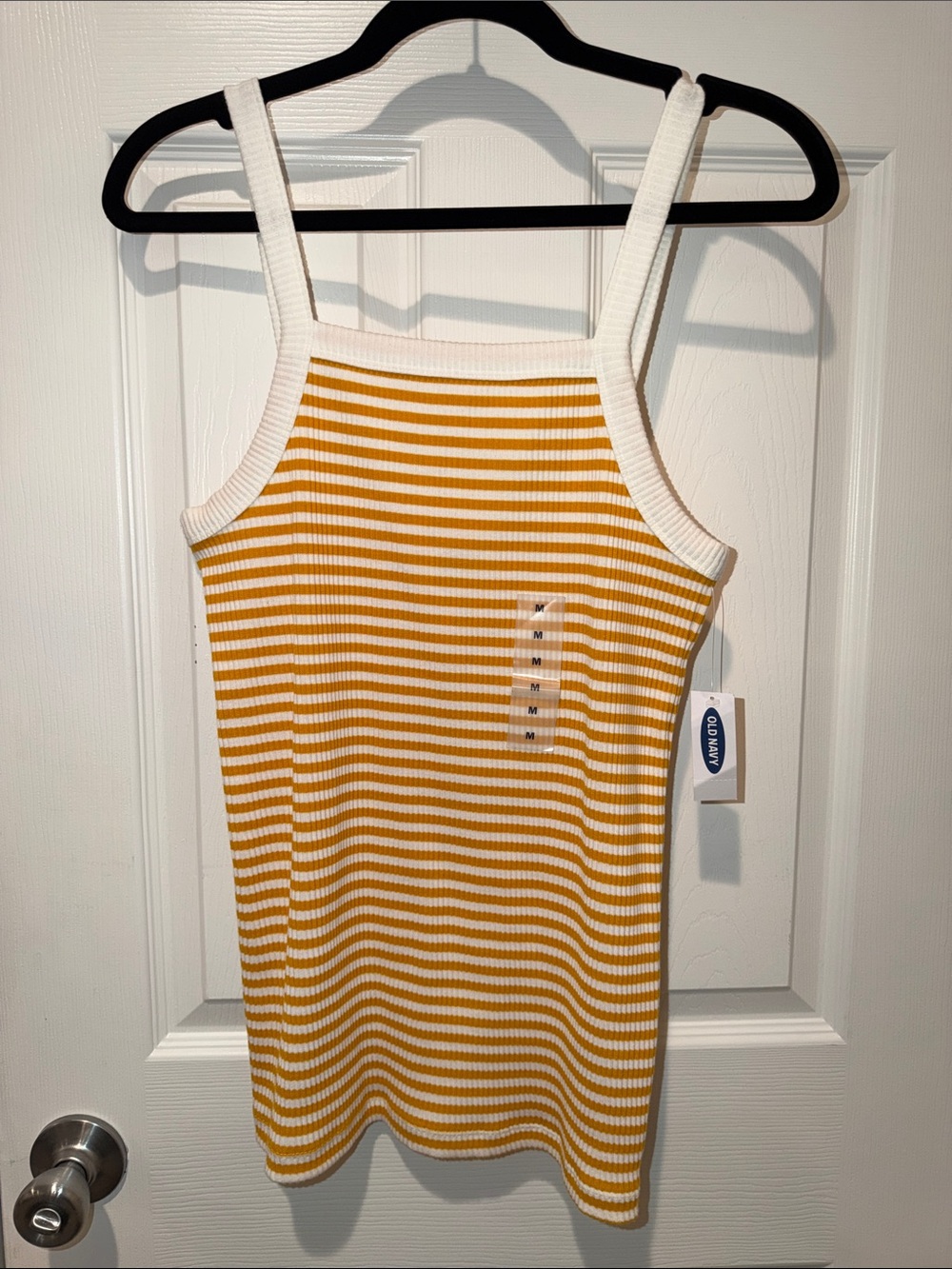 Old Navy Yellow and White Striped Ribbed Tank Top
